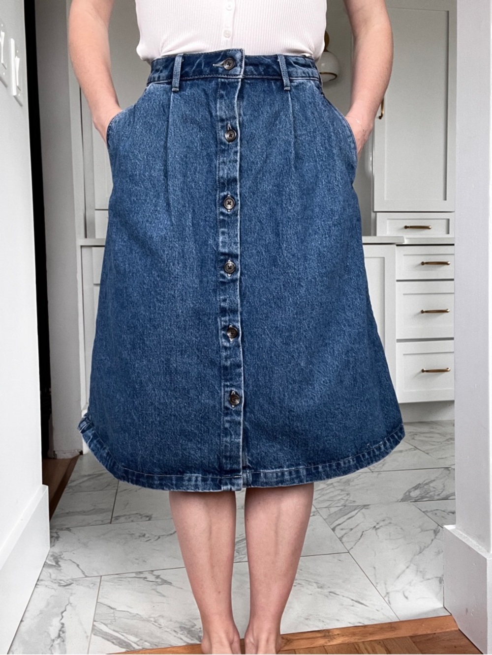Classic Dockers Blue Denim Button-Front Skirt